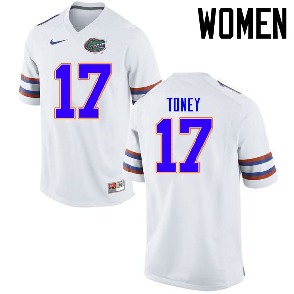 NCAA Florida Gators Kadarius Toney Women's #17 Nike White Stitched Authentic College Football Jersey SME4664HZ